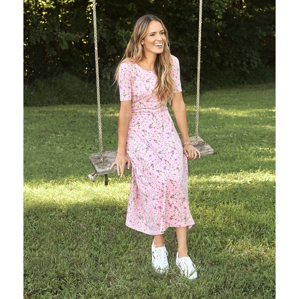 Draper James Tammy T-Shirt Dress Midi Stretch Magnolia Print NWT Sz M